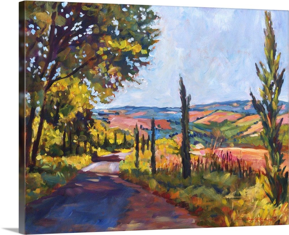 Painting of a road through the Tuscan countryside.