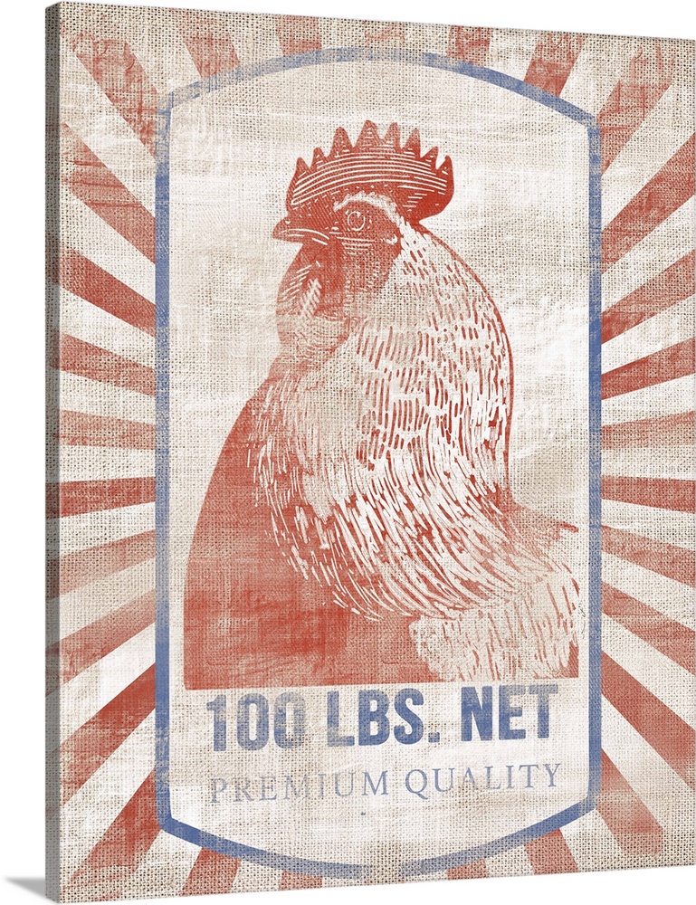 Illustration of an advertisement for chicken feed with a vintage effect.
