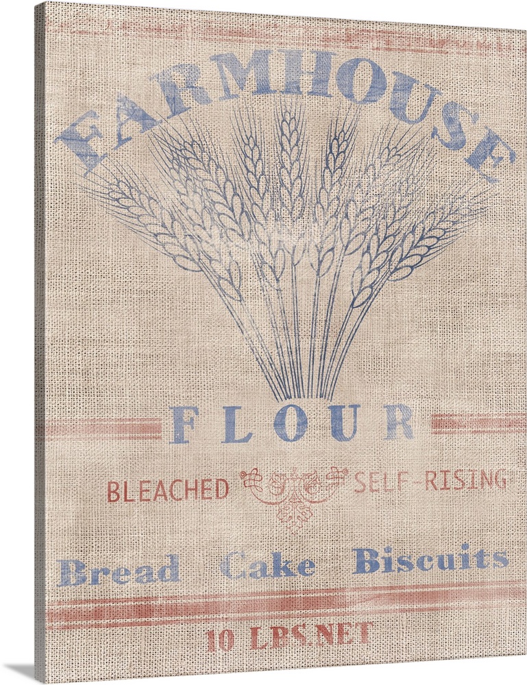 Illustration of a Farmhouse Flour sack with a faded, vintage effect.