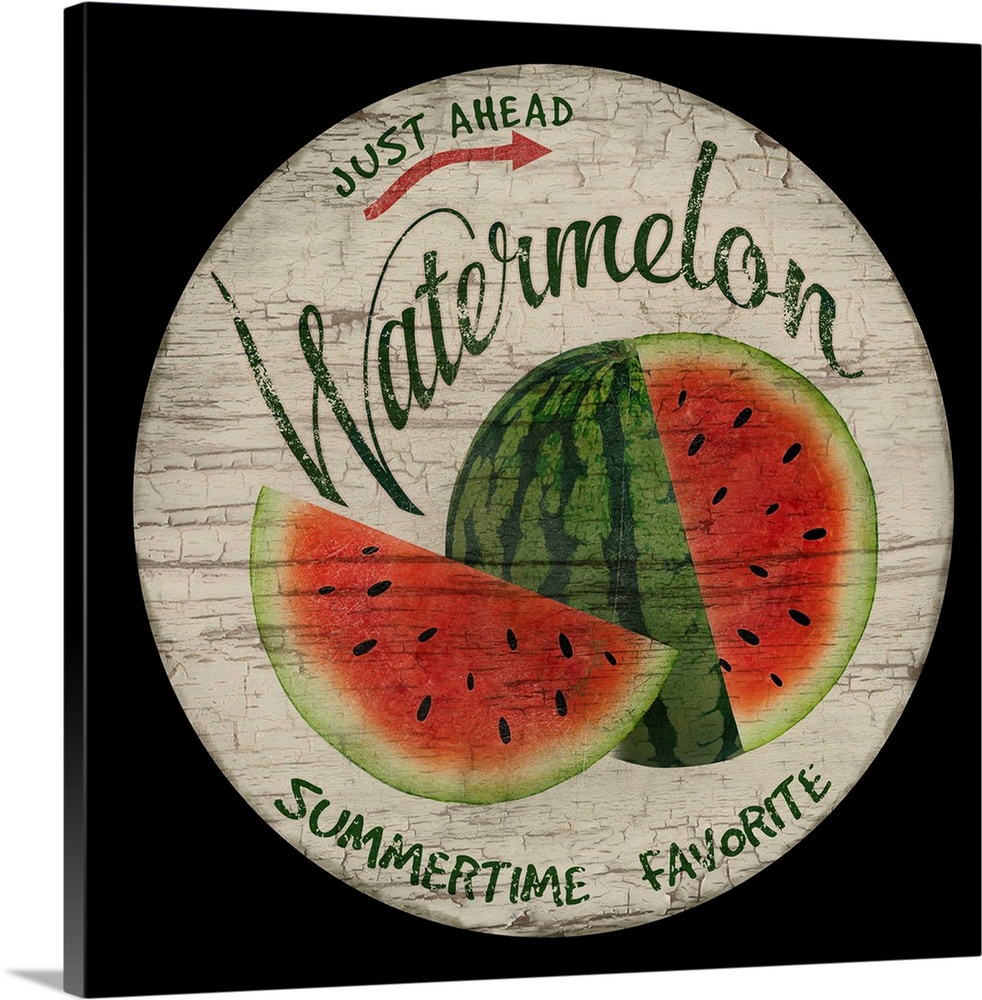 Round sign for fresh watermelon.