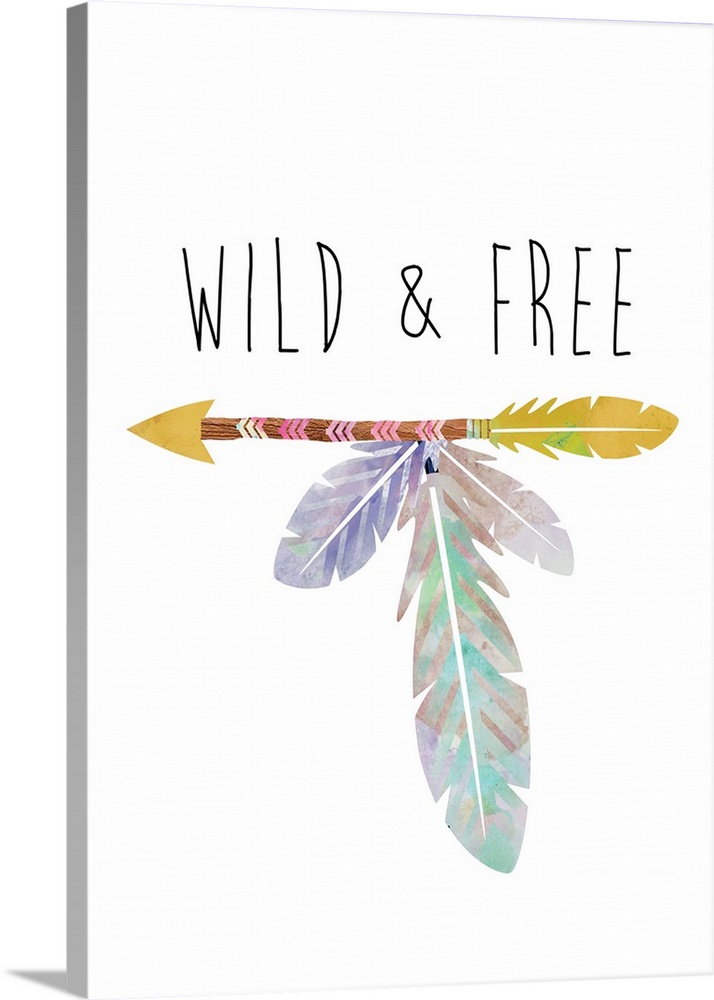 An arrow with long feathers under the words "Wild and Free."