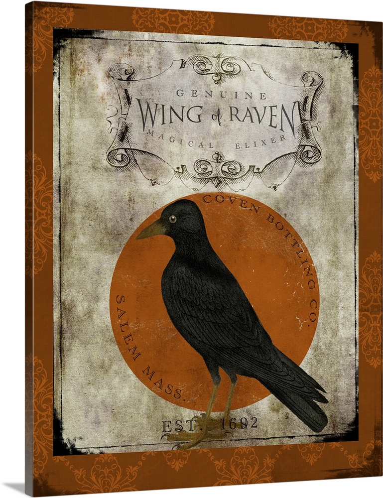 Halloween-themed label for the ingredient Wing of Raven