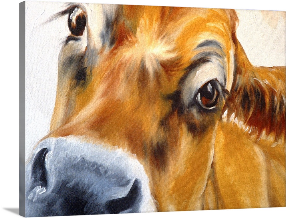 Contemporary painting of a jersey cow up close and cute with those adorable eyes.