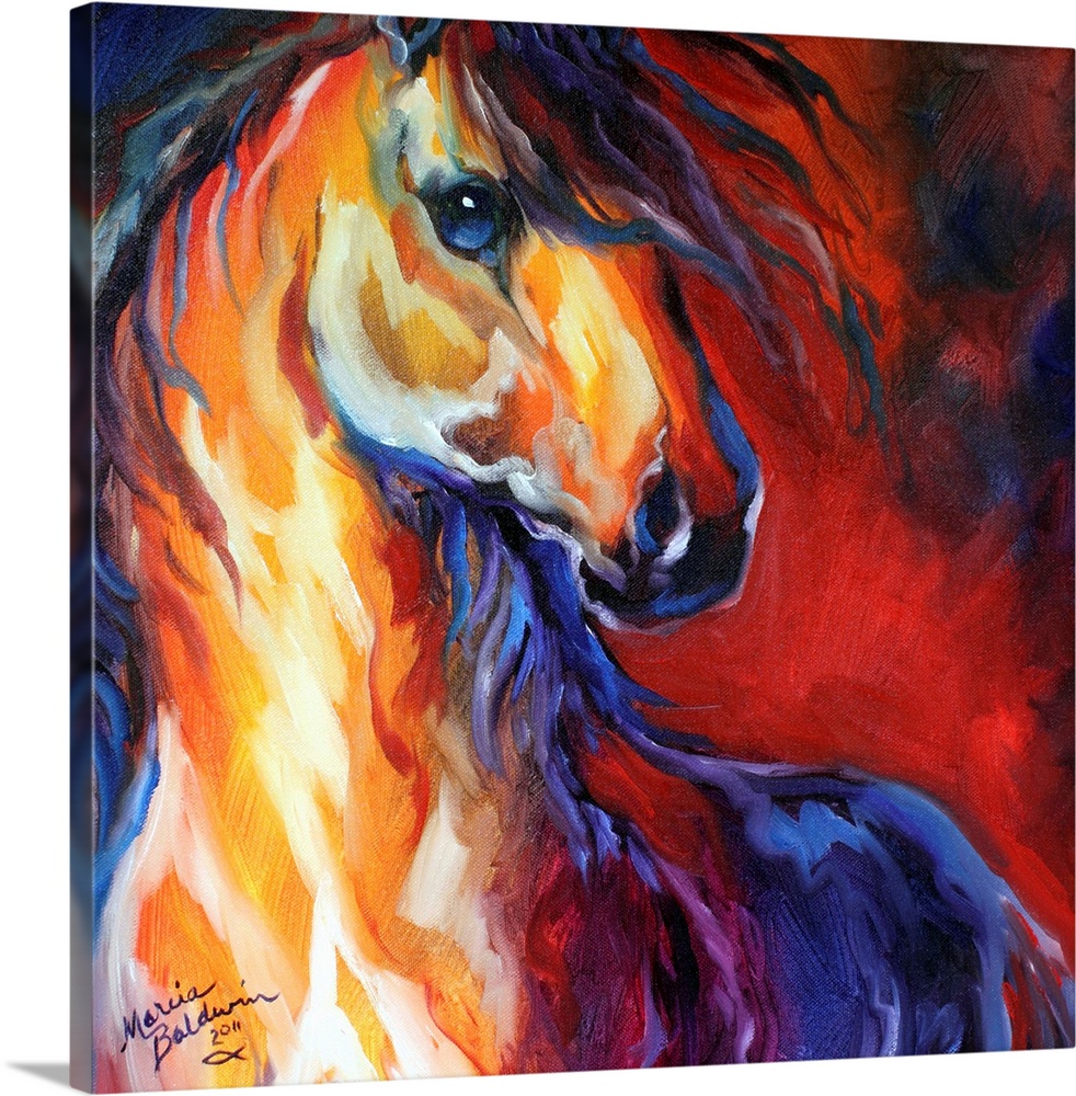 Square abstract painting of a bold stallion in a southwest color palette.