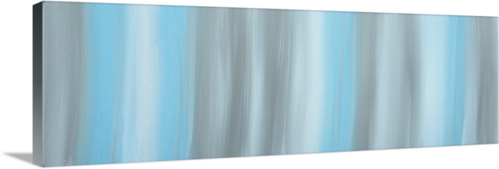 Contemporary abstract panoramic painting of vertical stripes in neutral colors.