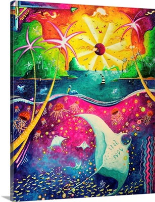 Dance Of The Sea - Manta Ray Under The Sea Tropical Sunset