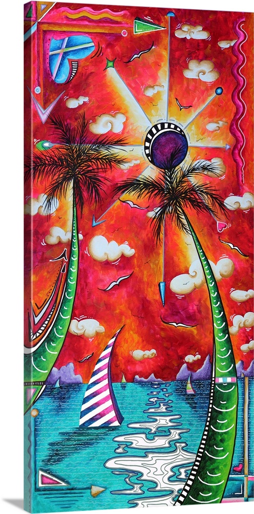 Dreams Await - Abstract Tropical Palm Trees Nautical Sunset