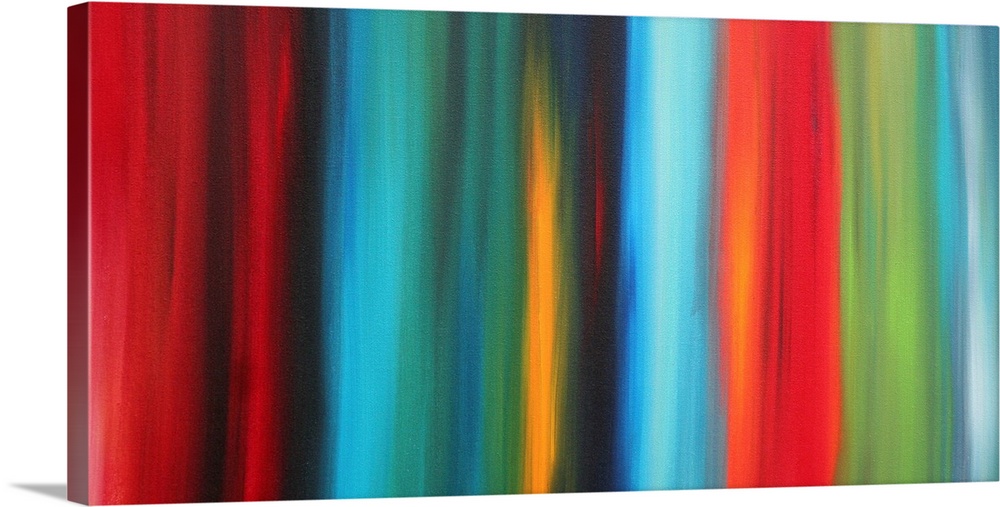 Contemporary abstract image of blurred vertical multicolored stripes of color