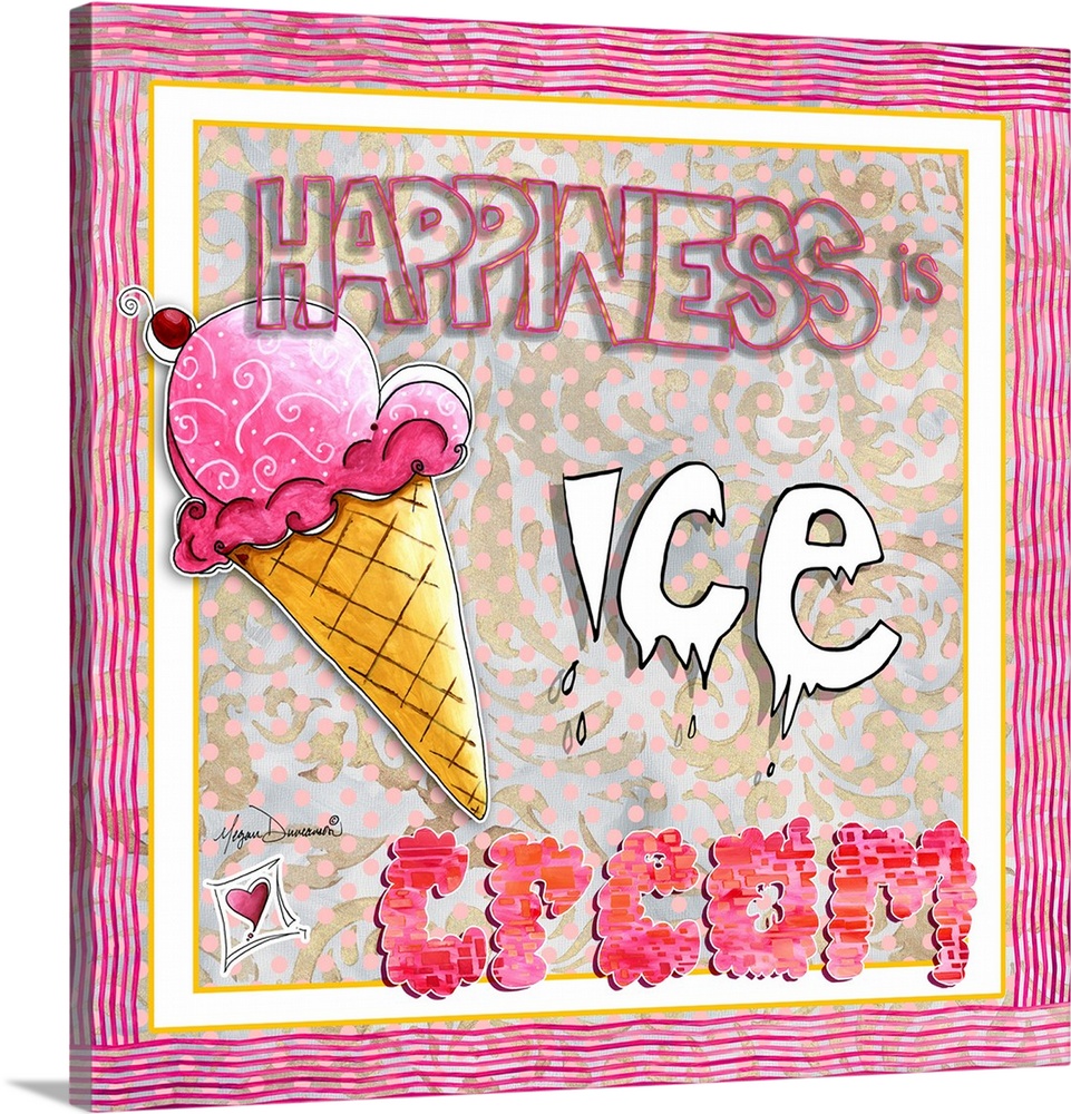 Charming drawing of an ice cream cone and illustrated text.