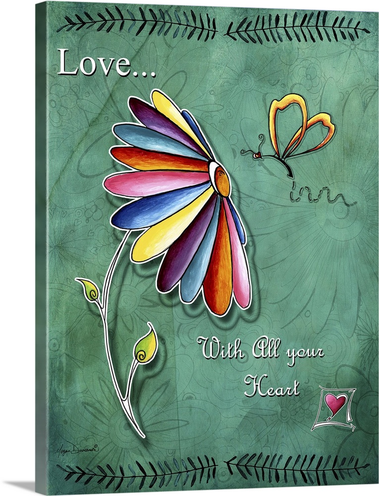 Drawing of a flower with petals in many different colors and an inspirational quote.