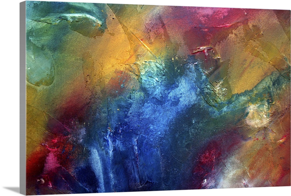 Abstract artwork that blends together various colors and leaves a texture on the original piece.