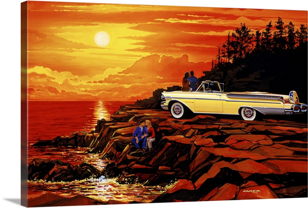 Watching a beautiful sunset on the ocean. 1957 Mercury Turnpike Cruiser