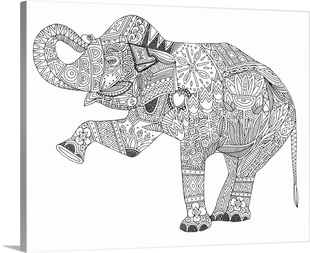 Illustration of an Asian elephant with geometric patterns.