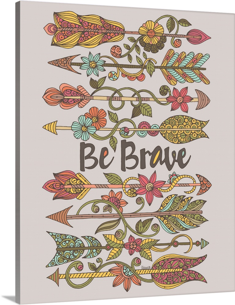 "Be Brave" written in the center of intricately designed arrows decorated with flowers.