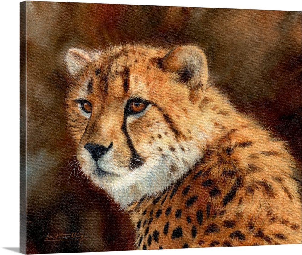 Contemporary painting of a cheetah looking over its shoulder.