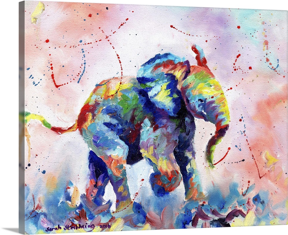 African elephant baby painted in oil paints on canvas.