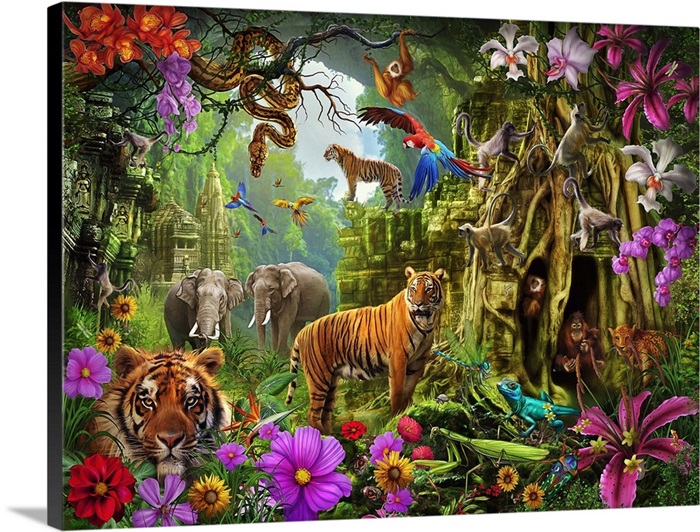 Dark Jungle Temple And Tigers Wall Art Canvas Prints Framed Prints Wall Peels Great Big Canvas