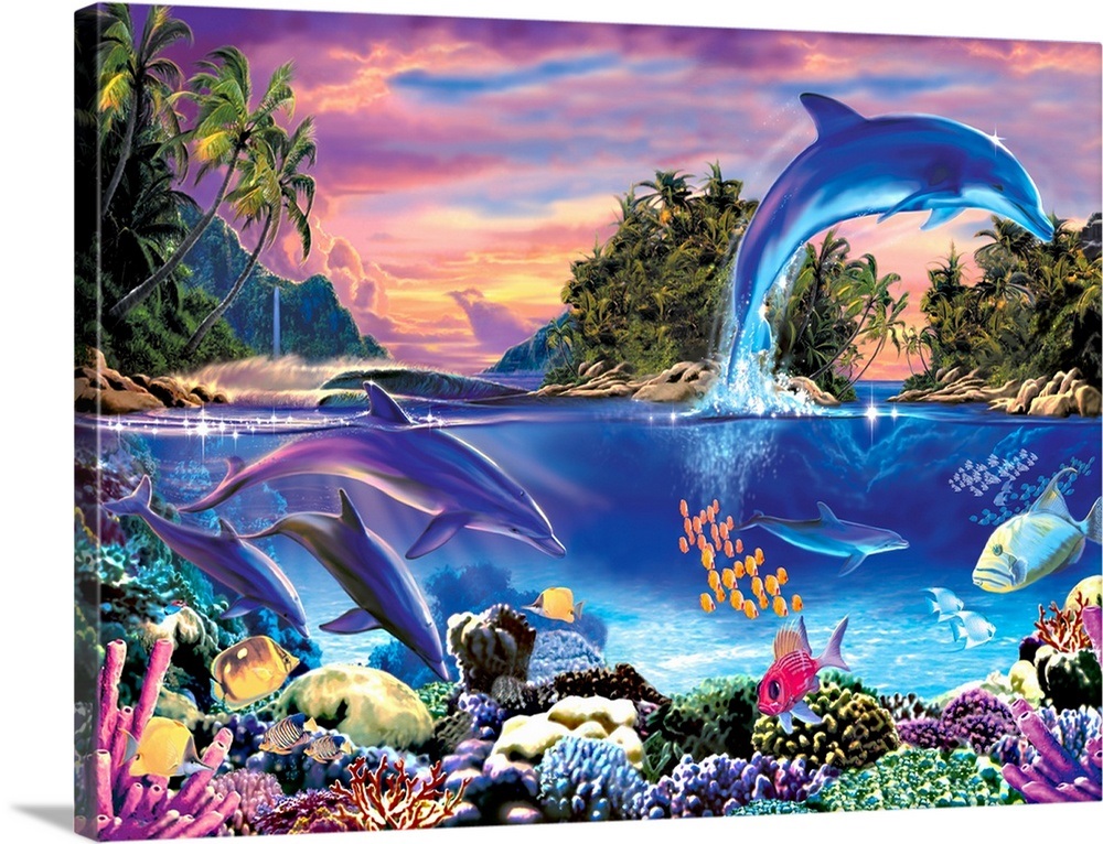 Dolphin Panorama Wall Art, Canvas Prints, Framed Prints, Wall Peels