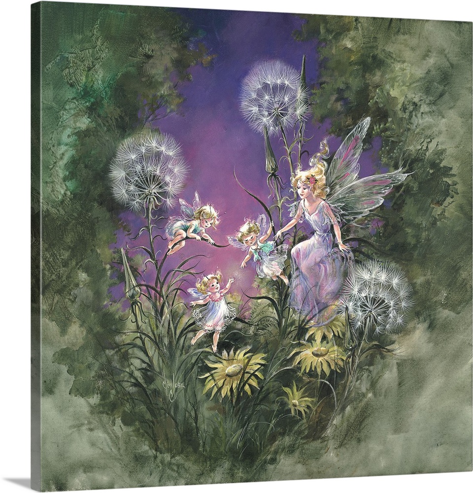 Whimsical contemporary fantasy artwork of fairies and flowers.