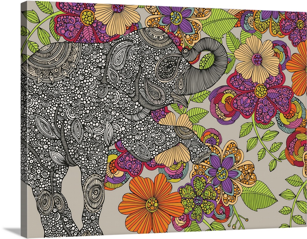 Floral Elephant Wall Art, Canvas Prints, Framed Prints, Wall Peels