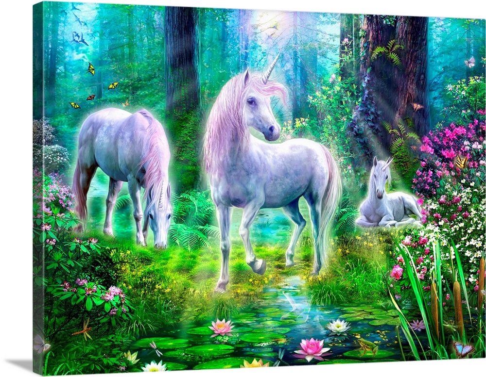 Forest Unicorn Family Wall Art, Canvas Prints, Framed Prints, Wall