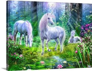  Forest  Unicorn  Family I Wall Art Canvas Prints Framed 