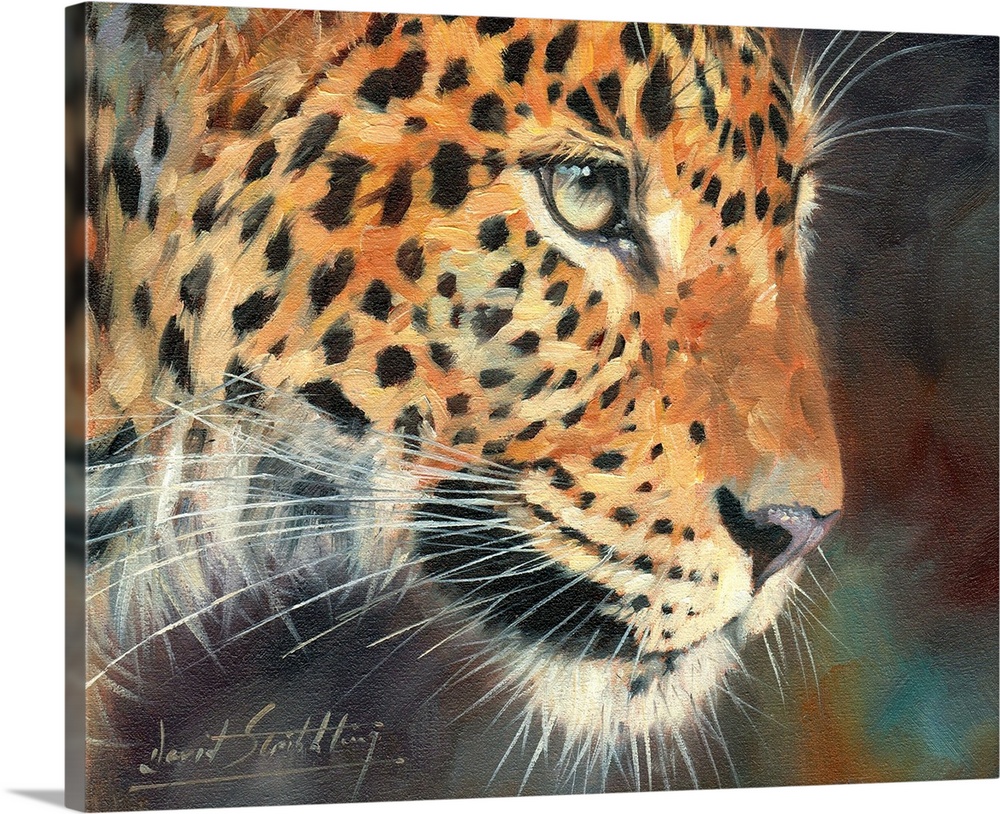 Contemporary painting of a portrait of a leopard close-up.