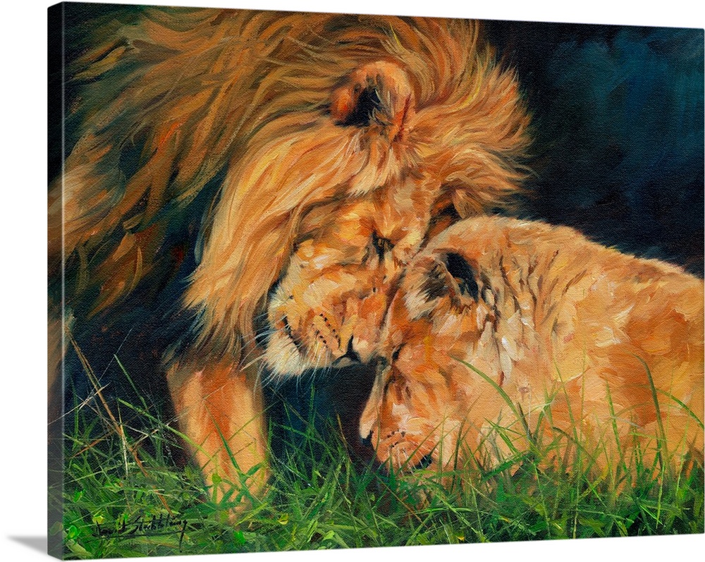 Lion and Lioness sharing a moment. Oil on canvas.