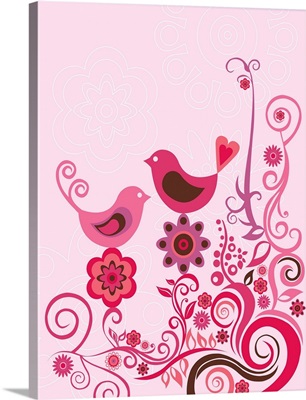 Pink Birds And Ornaments