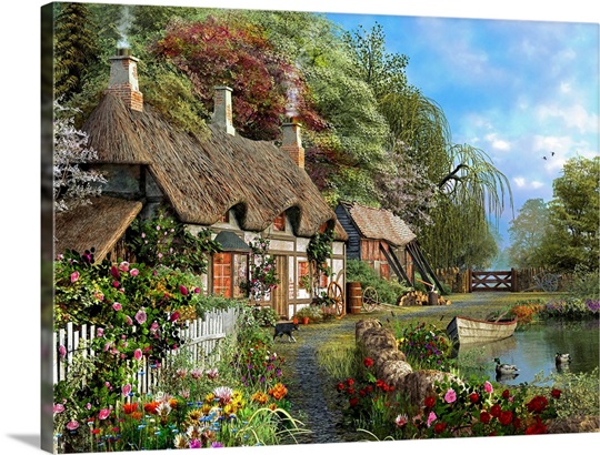 Riverside Home in Bloom Photo Canvas Print | Great Big Canvas