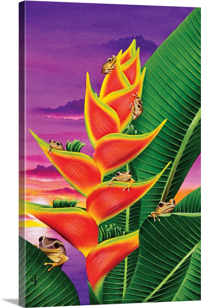 Contemporary tropical themed artwork with use of bright and vibrant colors.