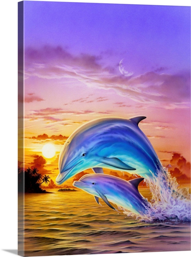 Sunset Dolphins Wall Art, Canvas Prints, Framed Prints, Wall Peels