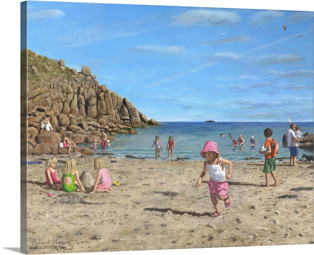 Contemporary artwork of children playing on the beach.