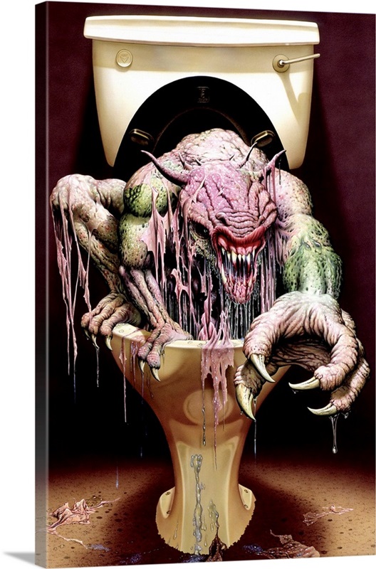 Toilet Monster | Large Canvas, Gold Floating Frame Wall Art Print | Great Big Canvas