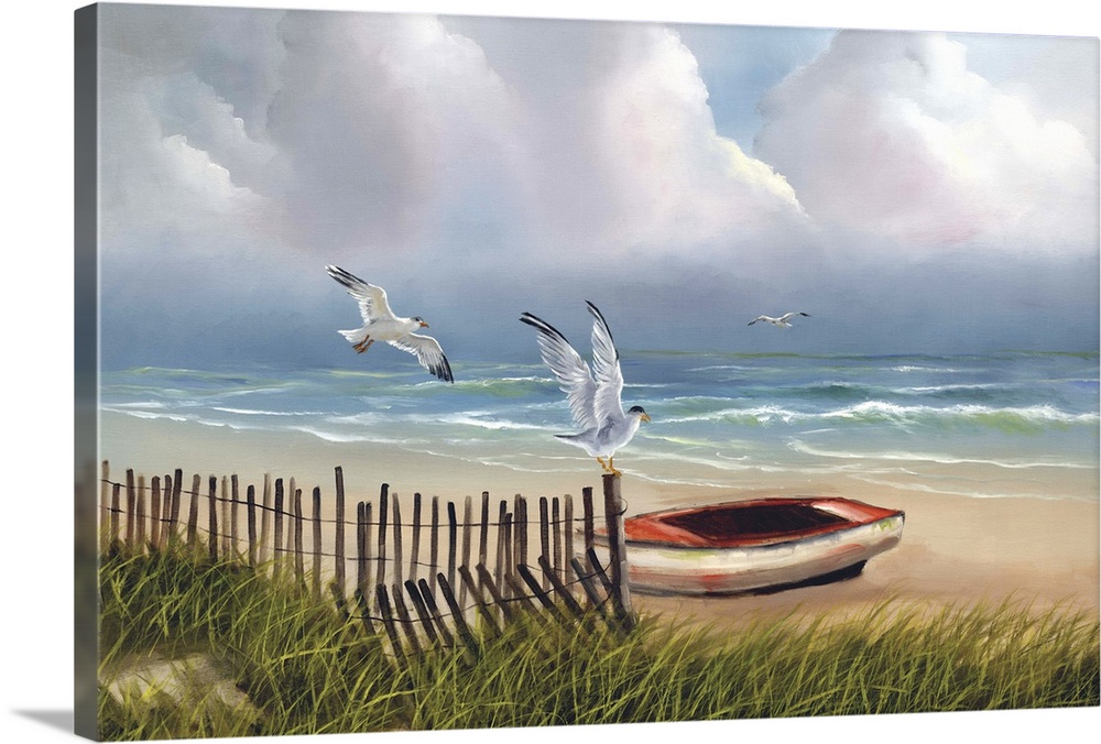 Coastal Seagulls | Large Solid-Faced Canvas Wall Art Print | Great Big Canvas
