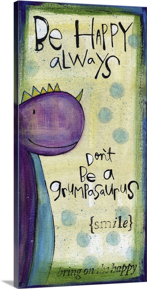 Cute illustration of a purple dinosaur.