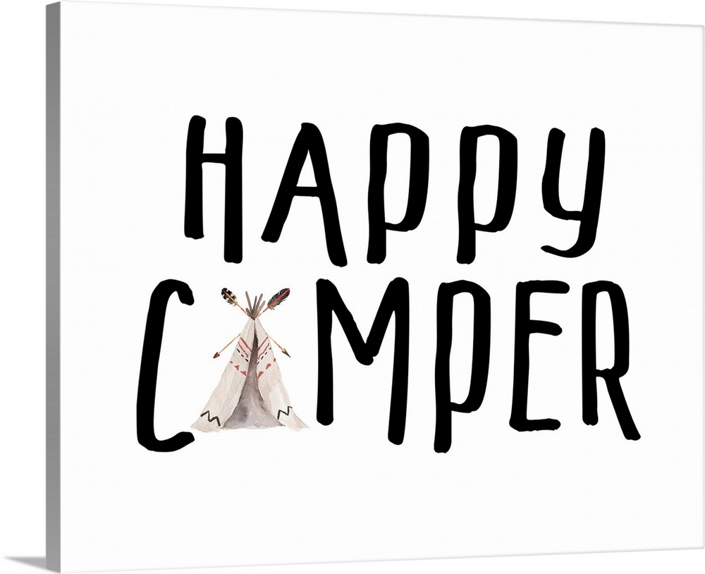 "Happy Camper" with a tent design.