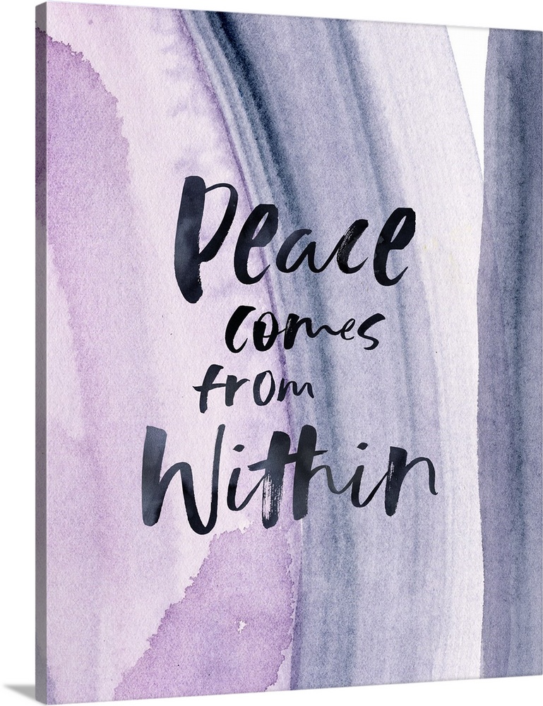 "Peace Comes From Within" with a purple watercolor blush stroke background.