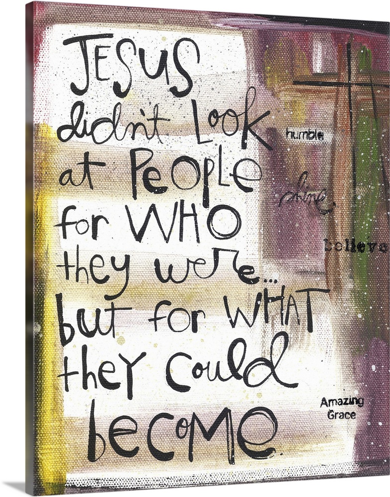 An inspirational message about Jesus handwritten with purple and yellow.