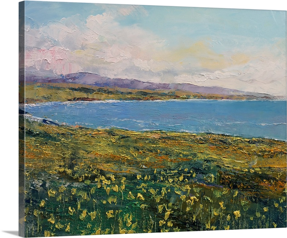 A contemporary painting of a coastal Californian landscape.