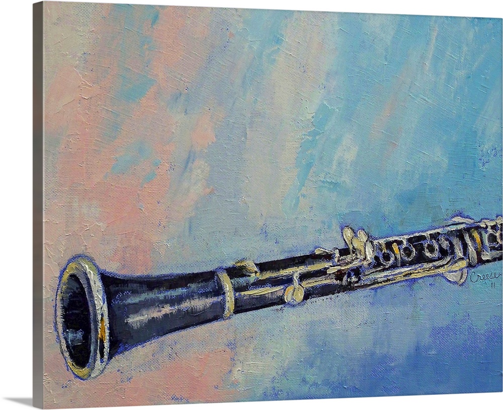 Original oil on canvas painting by American artist Michael Creese of a clarinet on a soft textured background.