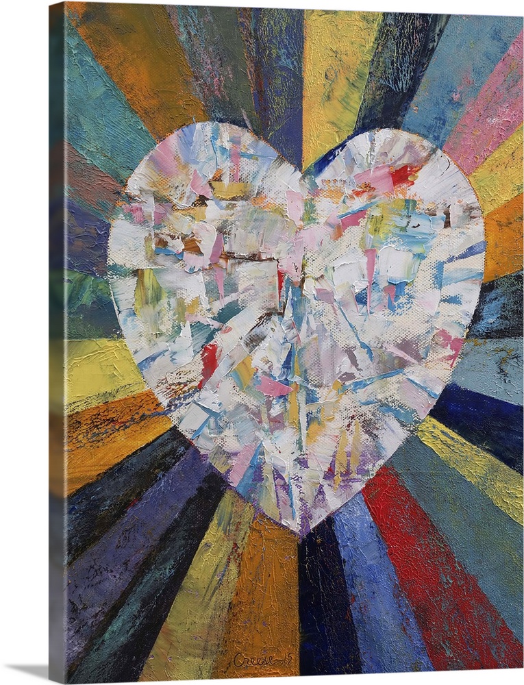 A contemporary painting of a diamond in the shape of a heart.