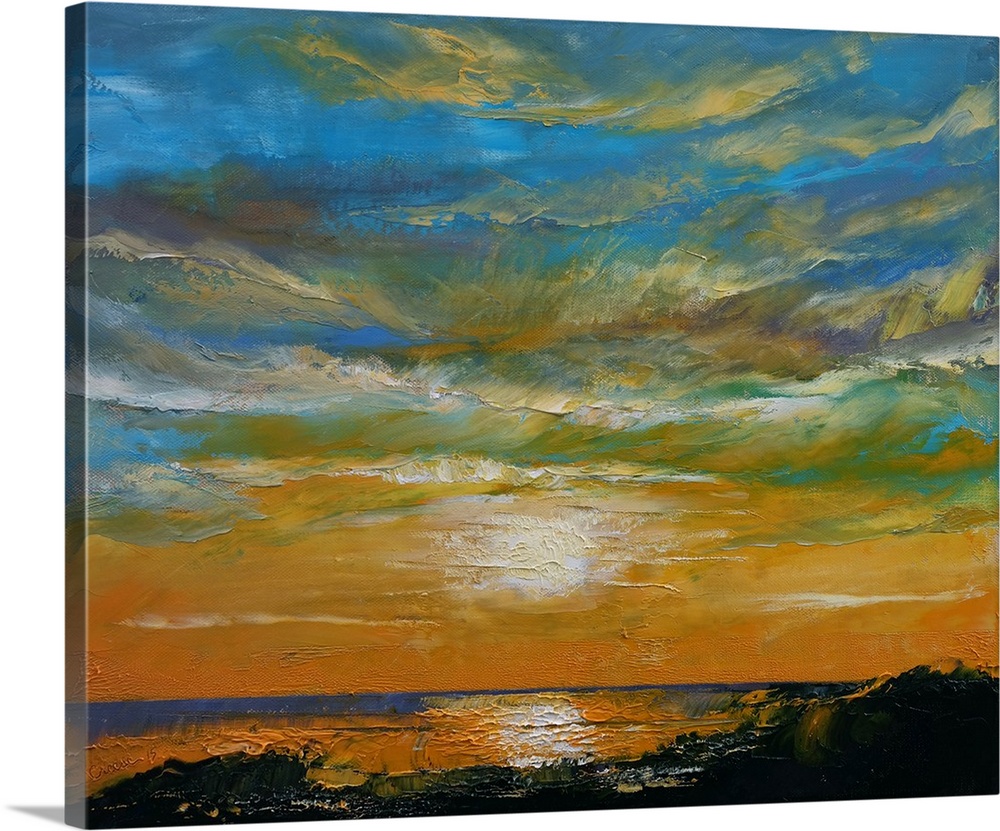 A contemporary painting of a colorful sunset.