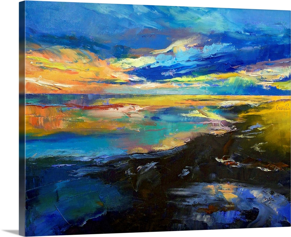 This contemporary seascape painting possesses impressionistic qualities in its brush strokes creating a scene of a brillia...