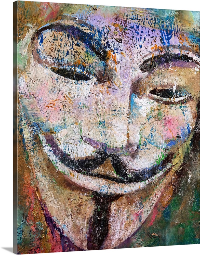A contemporary painting of a Guy Fawkes mask.
