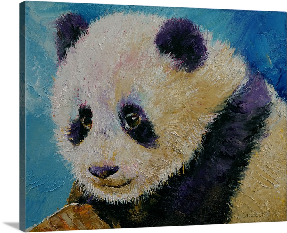 A contemporary painting of a portrait of a panda bear cub.