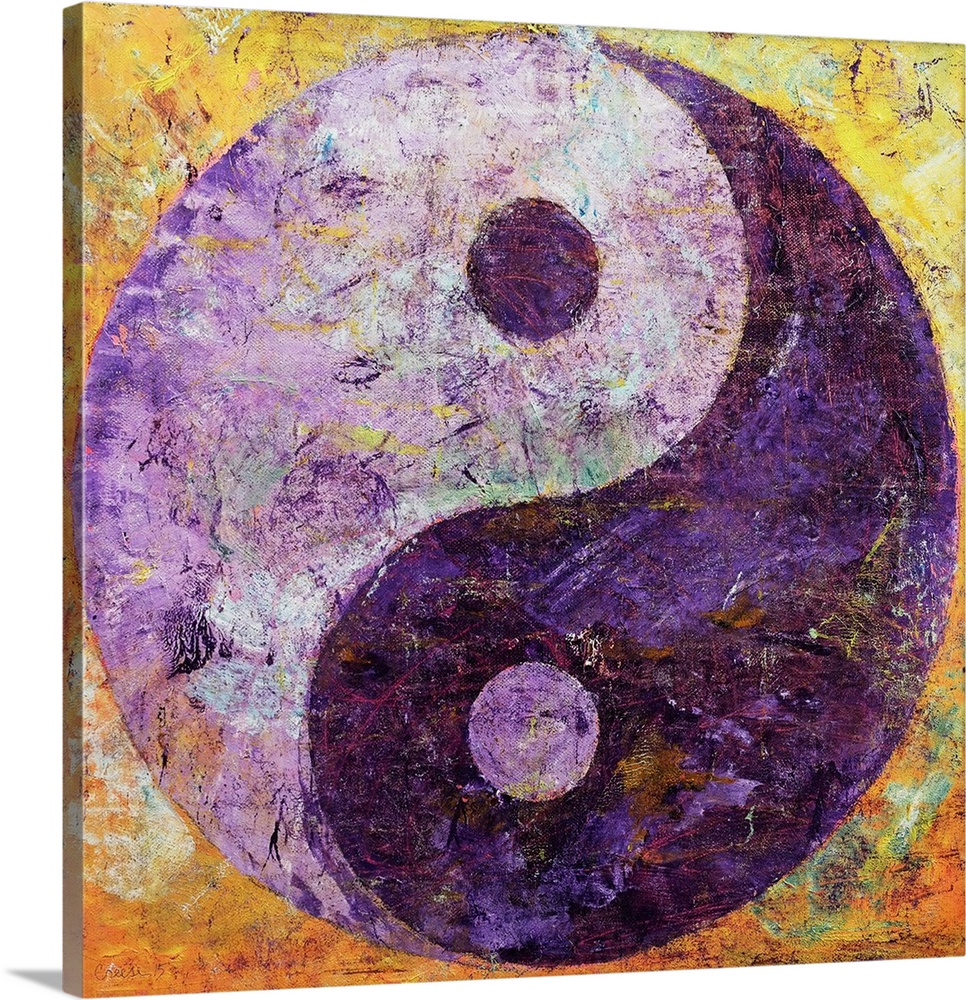 A contemporary painting of a purple yin yang.