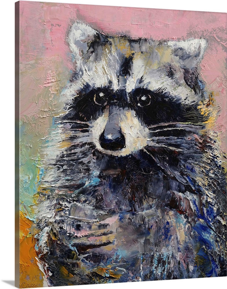 A contemporary painting of a raccoon portrait.