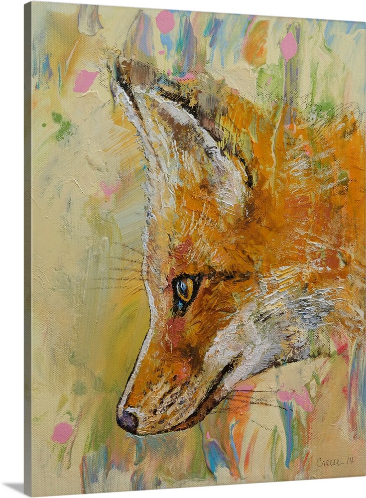 A contemporary painting of a red fox profile.
