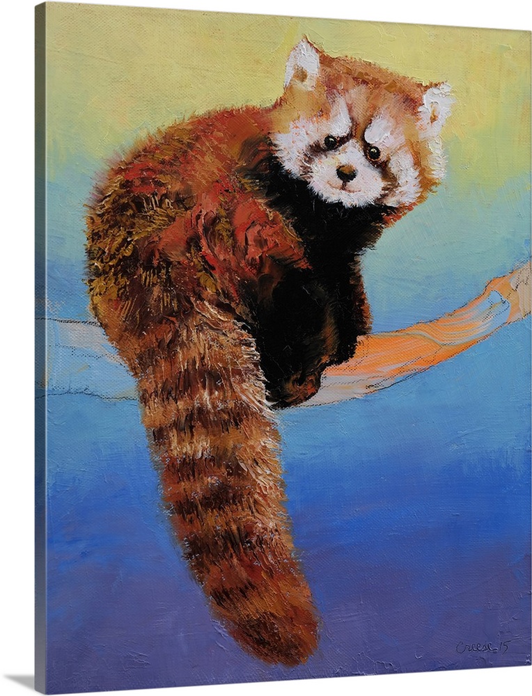 A contemporary painting of a red panda portrait.
